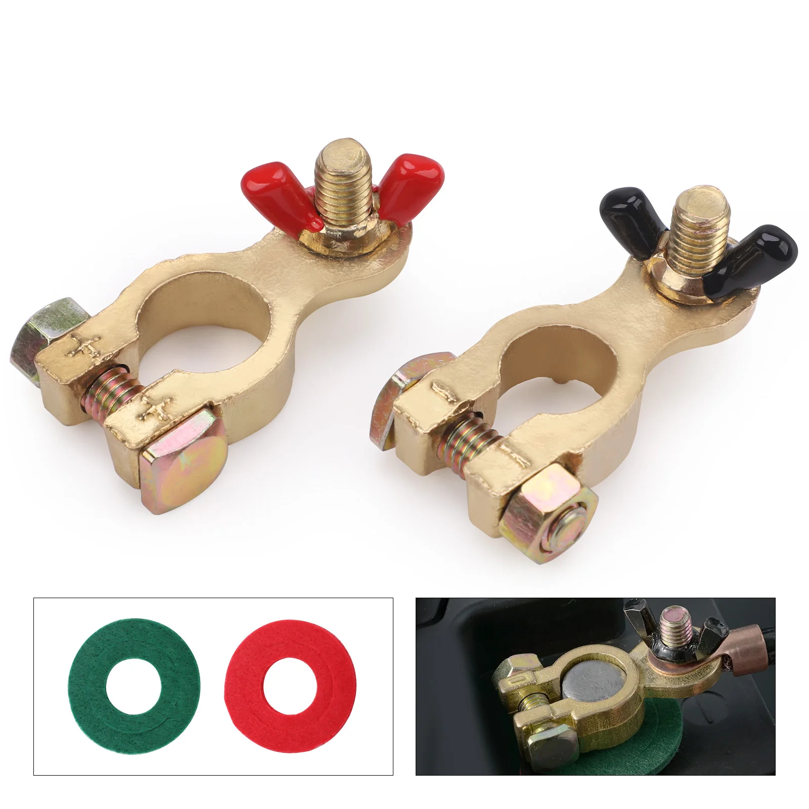 

1Pair Car Battery Terminal Clamp Top Quick Post Terminal Protector Positive Negative Adjustable Electric Copper Connector Clamps