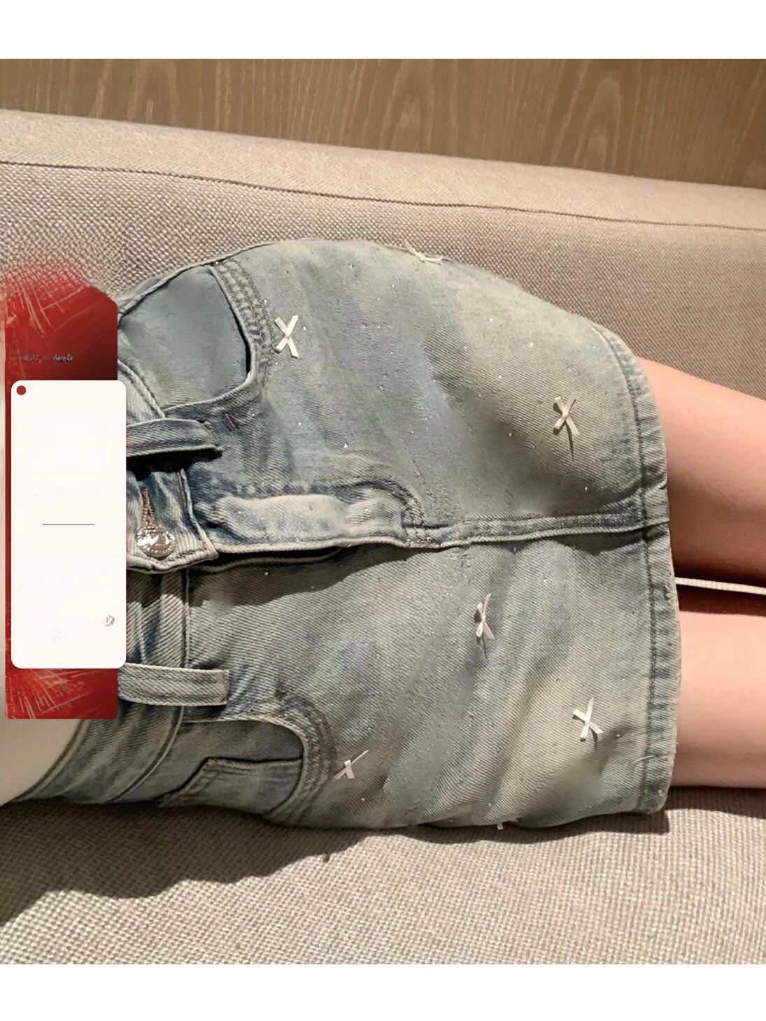 

Waed Denim f Skirt with 3D Knot Summer Dopane Sle Sweet High Waist A-Line Skirt by Boutique De Viola