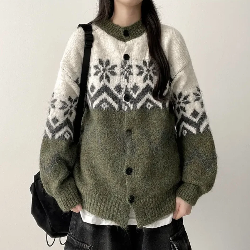 

Chic Women's Knitted Loose round Ne Sweater Fair Isle Pattern Autumn Winter Versatile Comfortable Breathable Faionable