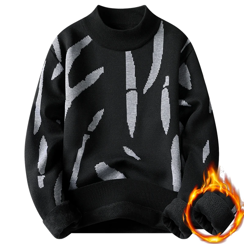 Nuovo inverno coreano velluto pullover da uomo modello zebrato colore bloccato spesso maglione da uomo casual girocollo lavorato a maglia pullover termico