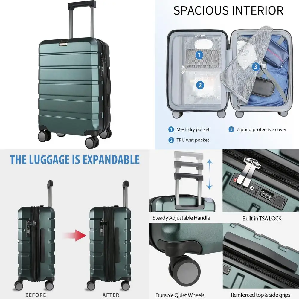 

Расширяемая ручная кладь с твердой поверхностью и вращающимися колесами, встроенным замком TSA, прочный чемодан на колесиках, USB-порт, Travel Essentia