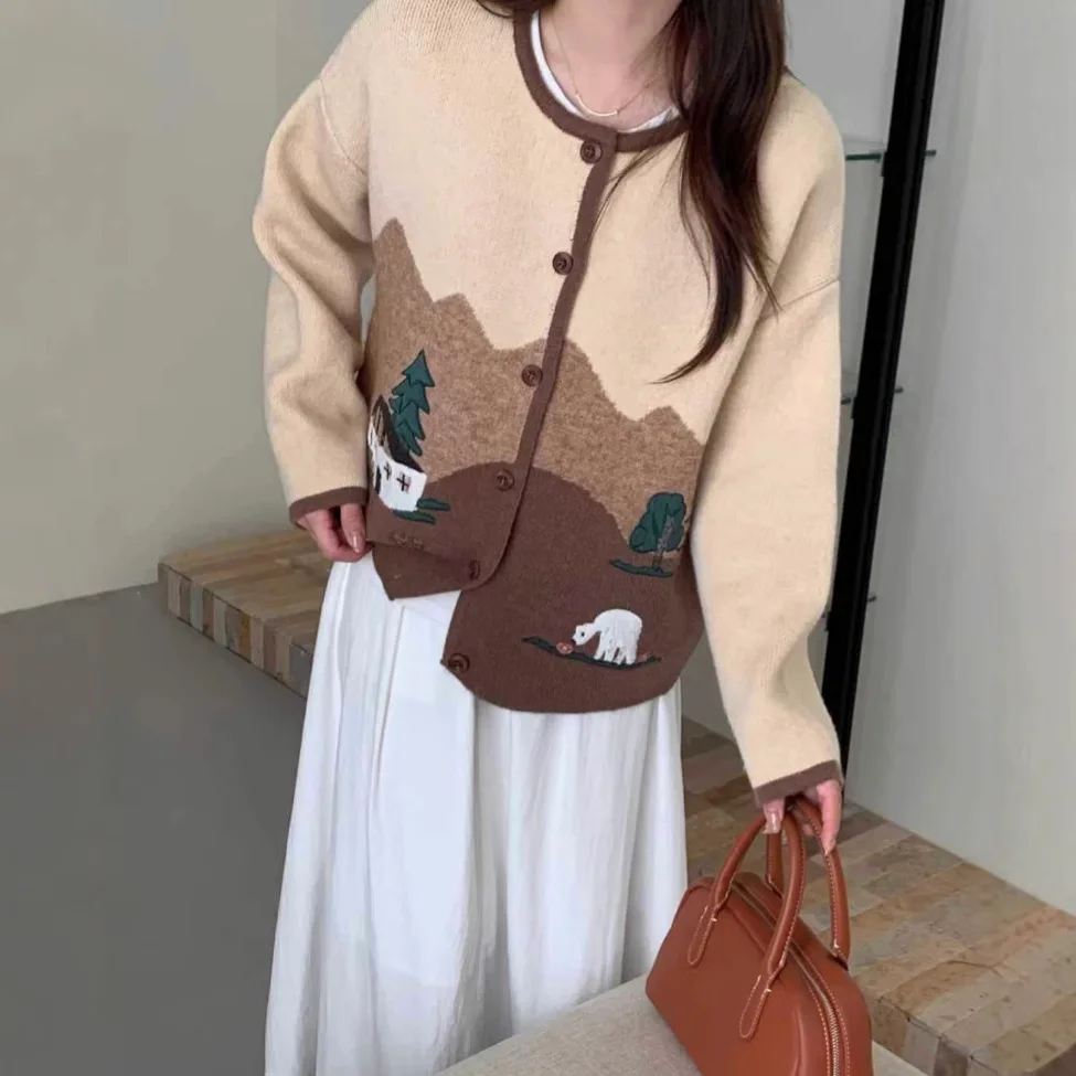 New Autumn Cotton Long Sleeve Sweater, Women O Neck Cartoon Top, Mori Girl Loose Sweet Lazy Warm Knit Cardigan, Winter C40014CC