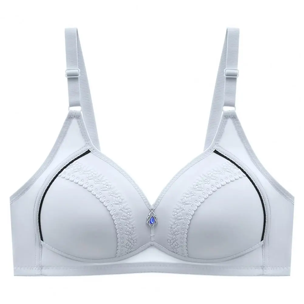 Molded Cup Push-up Bra Elegant Rhinestone Decor Mid-aged Mother Bra with Wide Shoulder Strap for Comfortable Breast Support