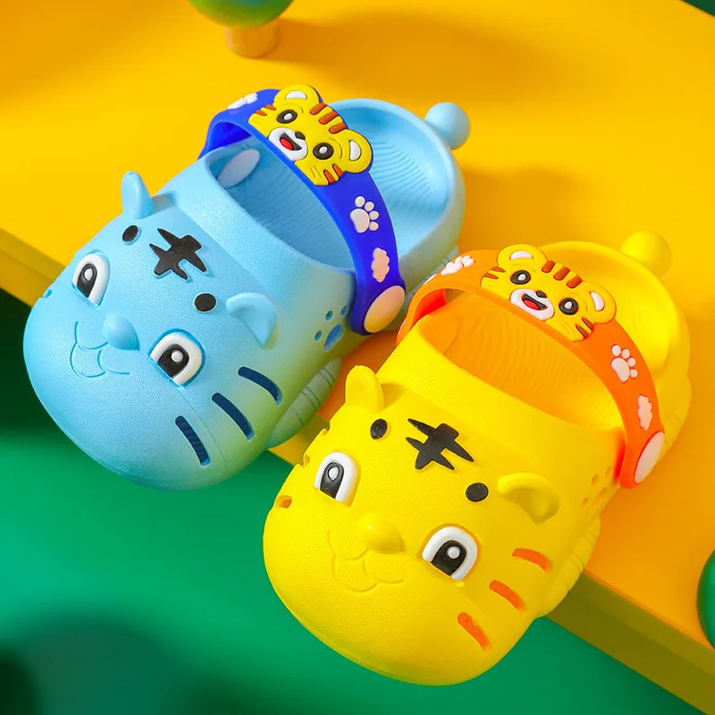 2022 New Baby Slippers Cartoon Tiger Toddler Boy Slide Shoes Summer Outdoor Infant Girls Slippers 0-3 Year Kids Non-slip Sandals