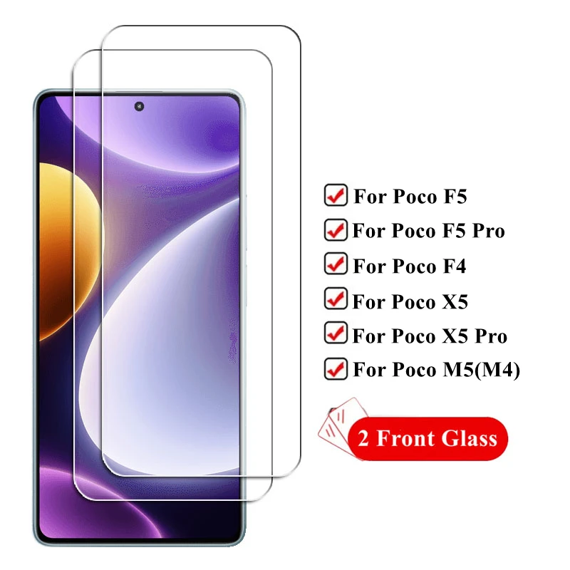 

2Pcs For Poco F5 Tempered Glass For Poco F5 Pro F4 X5 M5 M4 Screen Protector Protective Phone Film For Poco F5 Glass