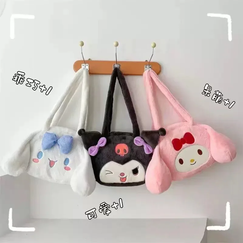 Kawaii Plush Cinnamoroll Melody Kuromi Tote Handbags Shoulder Bags Women Fashion Female Messenger Bag Purses Xmas Biethday Gifts