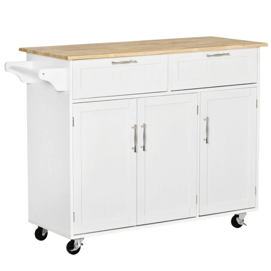

Mobile Kitchen Island with Storage Kitchen Cart with Wood Top Storage Drawers 3door Cabinets Adjustable Shelves and Towel Rack