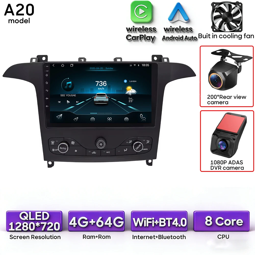 Android 16 voor Ford S-Max S-MAX 2006 - 2015 voor Ford Galaxy 2014 Auto Multimedia Speler Carplay Radio Video Navigatie GPS 2din - afbeelding 1