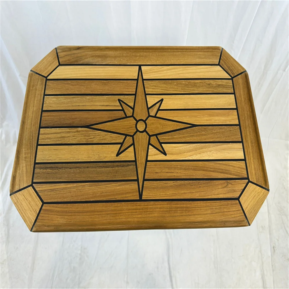 

Rectangular Teak Table Top 375x600mm,14.8x23.6 Inch Square Corner Star Inlay Marine Boat Yacht RV TT4060