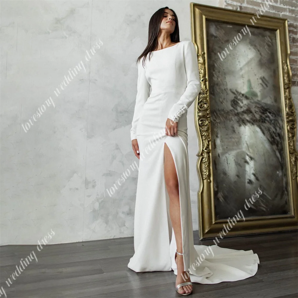 Sexy High Slit Backless Wedding Dresses Long Sleeves Mermaid Bride Robes Mermaid Bridal Gown With Train Vestidos De Noiva