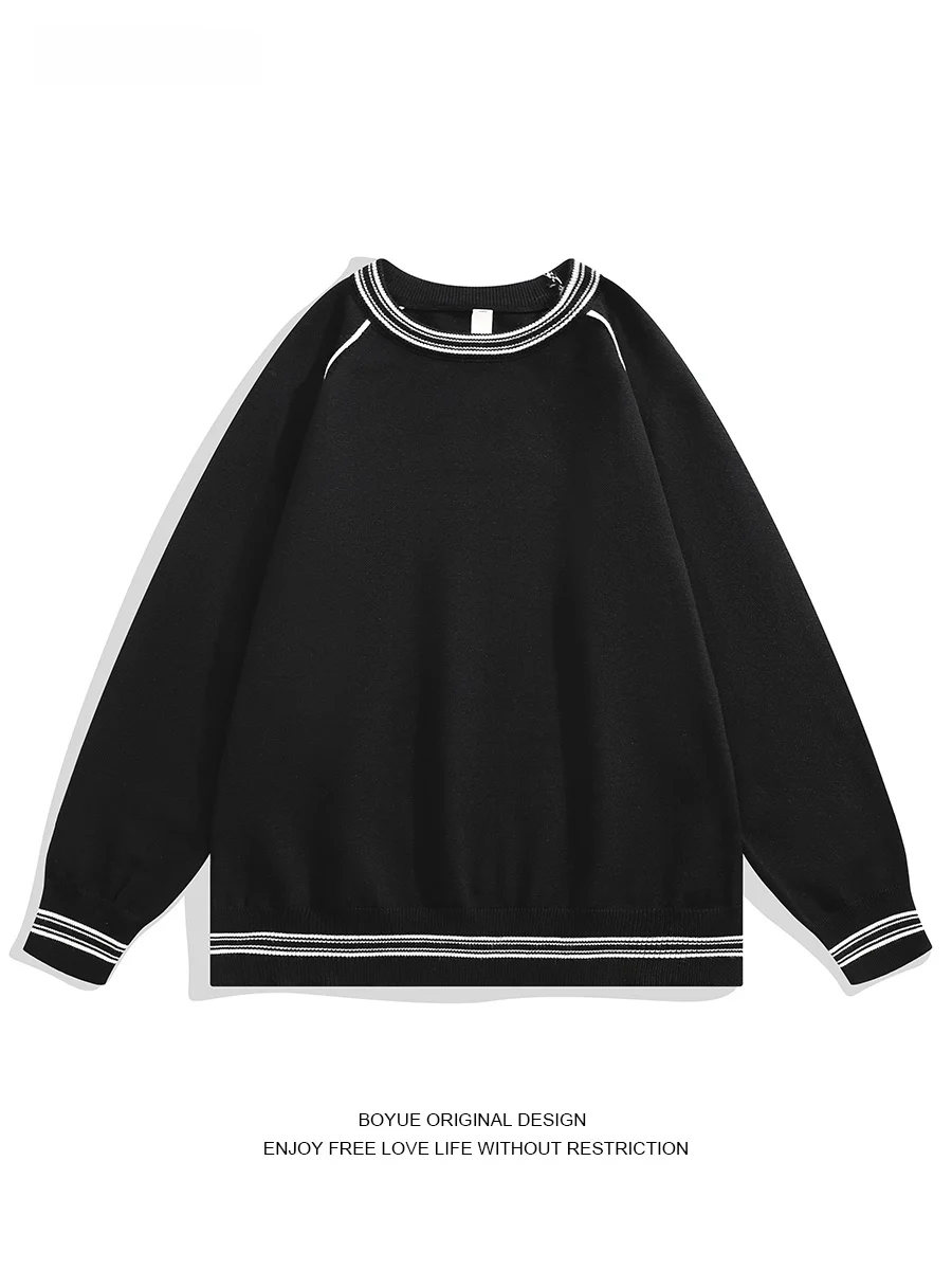 

Boyue Men's round Ne Knitwear Bla White Contrast Color Simple Faionable Base Layer Sweater Couple Matching Casual Winter