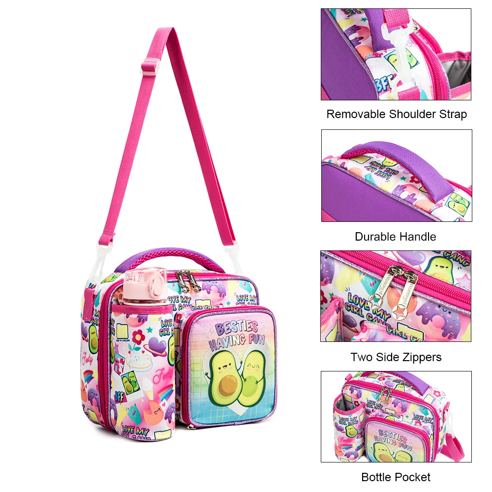 Lunch Bags Cute Food Bags for Kids Girls Large Capacity Bolsas De Almuerzo Lunch Box with Bottle Pocket Shoulder Lunch Bags 2022