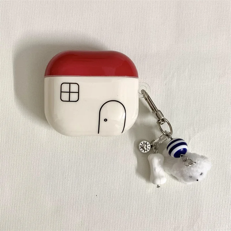 الإبداعية الأحمر منزل صغير مع قلادة سماعة غطاء القضية ل AirPods 1 أو 2 3 4 Pro 2 سماعة رأس بخاصية البلوتوث