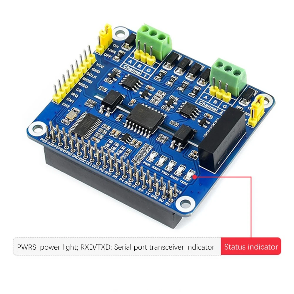 Wave share Dual-Channel-isoliertes RS485-Erweiterungsplatinenmodul für Himbeer-Pi 40-Pin-GPIO-Onboard sc16is752/sp3485