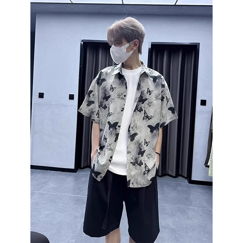 

New Chinese Sle Watercolor Flower Men's irt ort Sve Summer American Retro Sun Protection Baroque f Sve irt