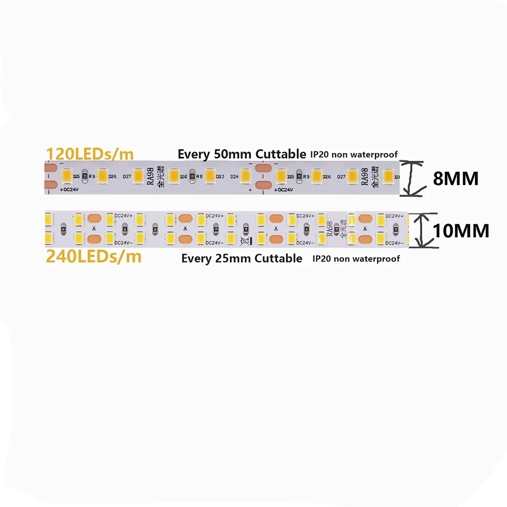 240ED/M 5M 10M 24V LED Strip Light RA98 2700K 3500K 4000K 5000K 6000K Hight Bright 120LED Flexible No Voltage Drop Home Lighting