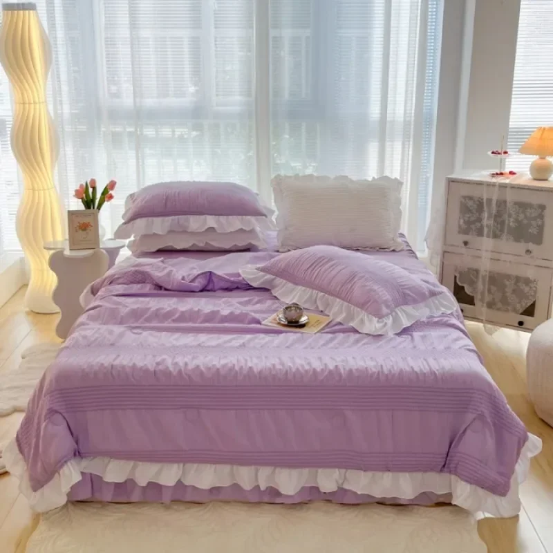 seersucker Xia Liang quilt four-piece bed skirt summer single double thin air conditioner quilt dormitory summer quilt