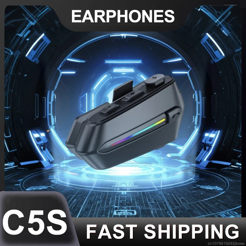 

C5S Motorcycle Helmet Headset Stereo Wireless Bluetooth 5.3 Headphone IPX6 Waterproof Colorful Ambient Light 800mAh Long Standby