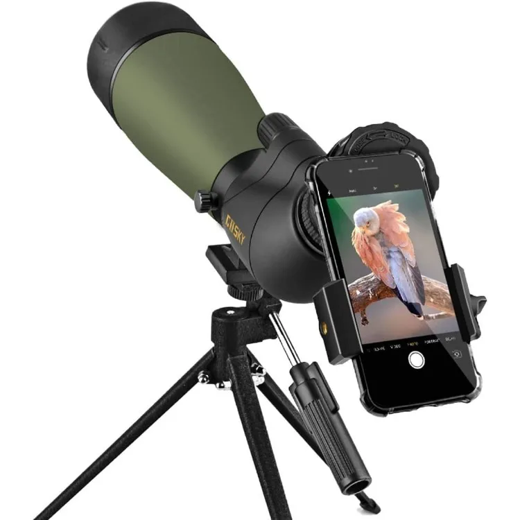 Impermeável Spotting Scopes com Tripé, Bolsa de Transporte, Quick Phone Holder, BAK4 Alta Definição, atualizado, 20-60x80