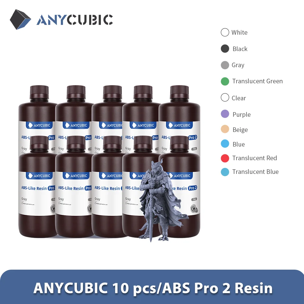 New 10 pieces/lot ANYCUBIC ABS Like+ UV Curing 405nm Standard Photopolymer Resin ABS 3D Resin High Precision for LCD