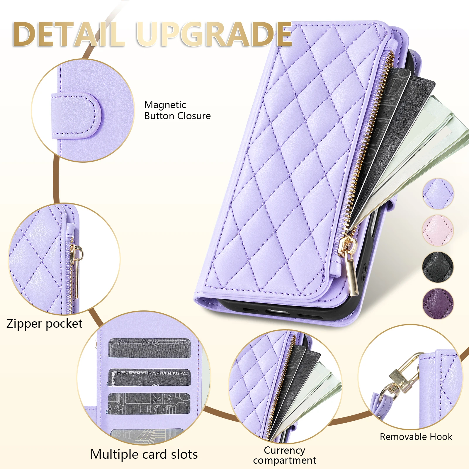 Wallet Small Fragrance Zipper Multi Card Slot Magnetic Flip Leather Case For Huawei P20 P30 Pro P40/Mate 20/Honor 10/20 Lite