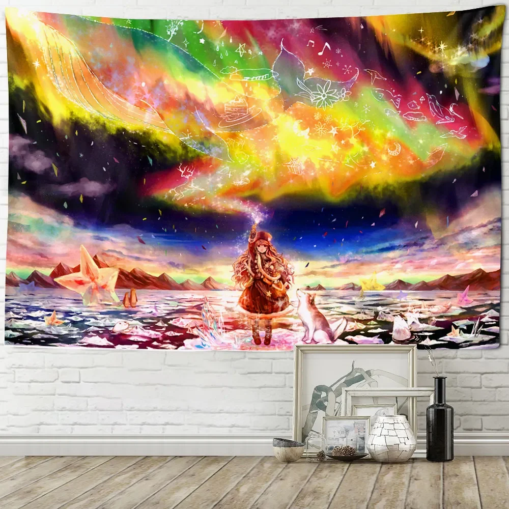 Night Sky Northern Lights Landscape Wall Hanging Tapestry Art Deco Blanket Curtains Hanging at Home Bedroom Living Room Decor