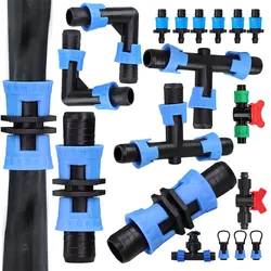 16MM Drip Tape Connecters Garden Tubing Coupling Adapter Drip Irrigation Hose Thread Lock Fittings Shut Off Elbow Tee End Plug