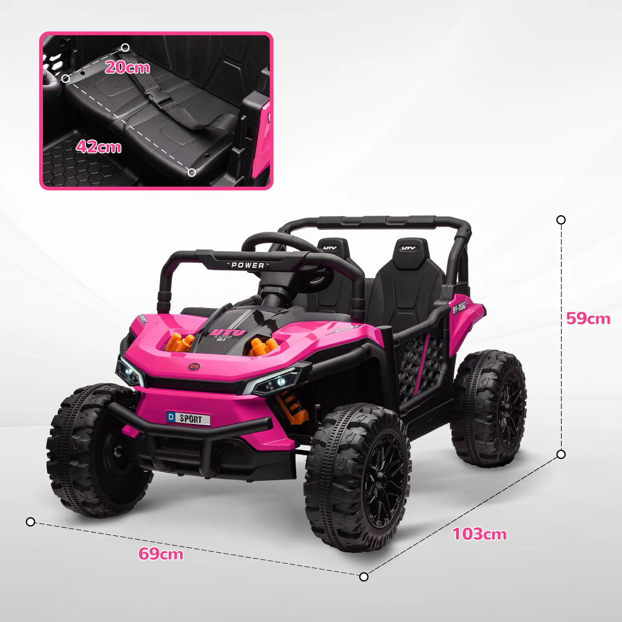 12V Kids UTV, Battery Powered Ride on Truck, 3.7 MPH Off-Road Electric Car with Remote Control, 4-Wheel Suspension, LED Headligh