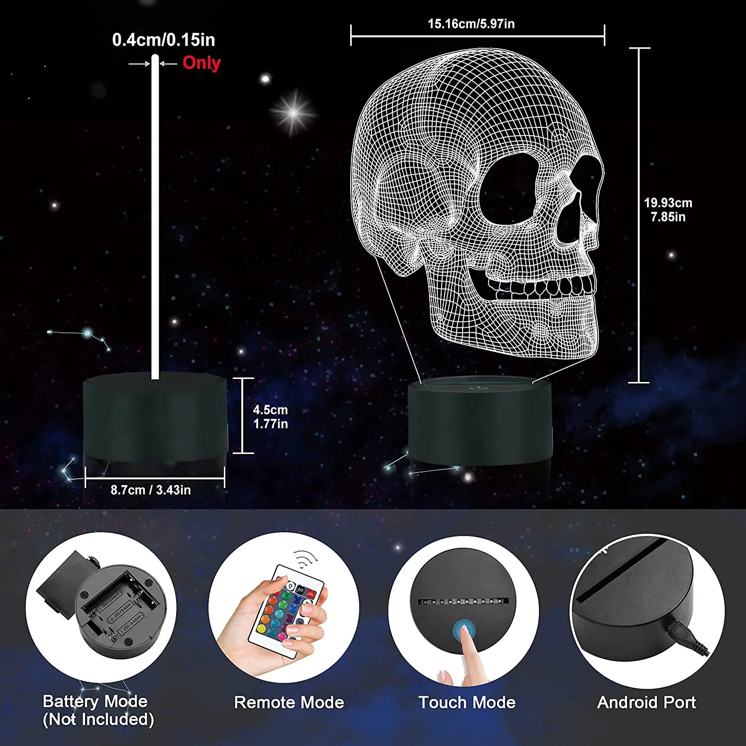 Luz de noche de calavera para niños, lámpara de ilusión 3D, lámpara de mesa LED, 16 colores que cambian con Control remoto, regalos de cumpleaños,