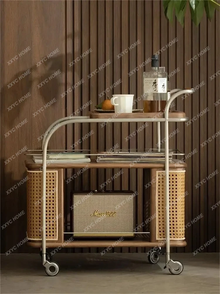 A  Solid Wood Sofa Side Cabinet Nordic Simple Metal Retro Removable Trolley Side Table