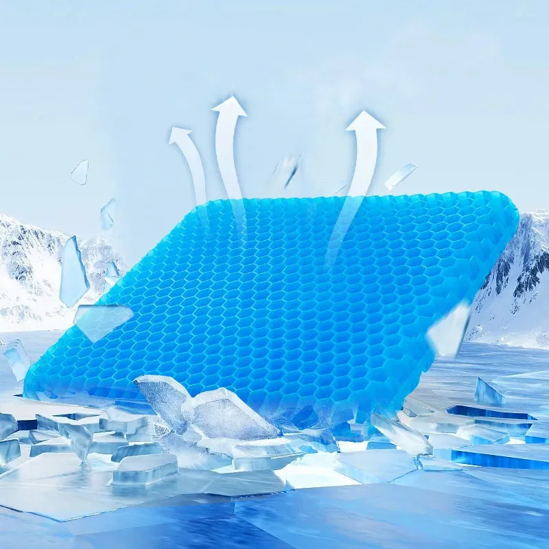 Cooling Honeycomb Gel Cushion with Cap Bag Blue Summer Breathable Chair Pad for Office Car Soft Undeformed Sedentary Artifact