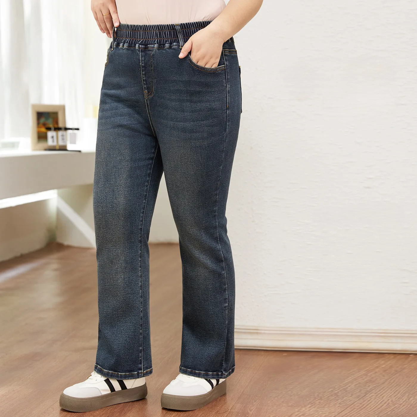 7xl queimado jeans bootcut feminino 6xl calças de cintura alta elástica esticado elegante plus size primavera outono feminino senhora denim calças