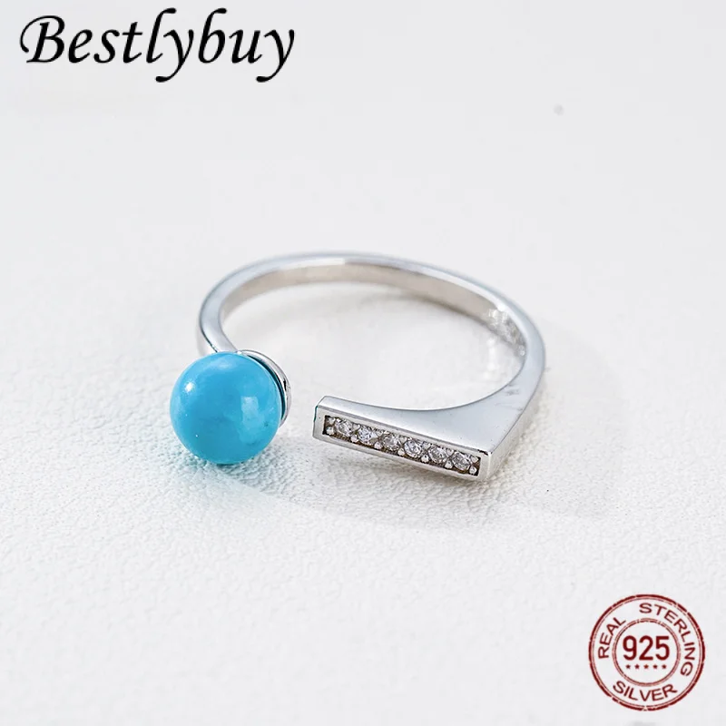 

Новое женское открытое кольцо из натурального бирюзового серебра 925 пробы, модное минимализм, уникальное геометрическое кольцо, подарок 2025