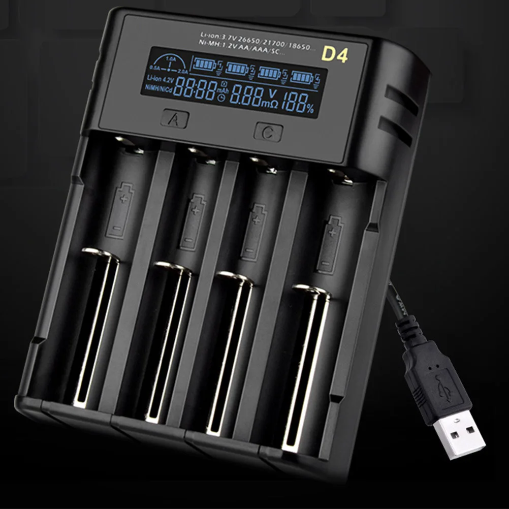 4 Slot Smart LCD for Aa Aaa C F6 Rechargeable Batteries USB Powered Charging Dock with Shut Off