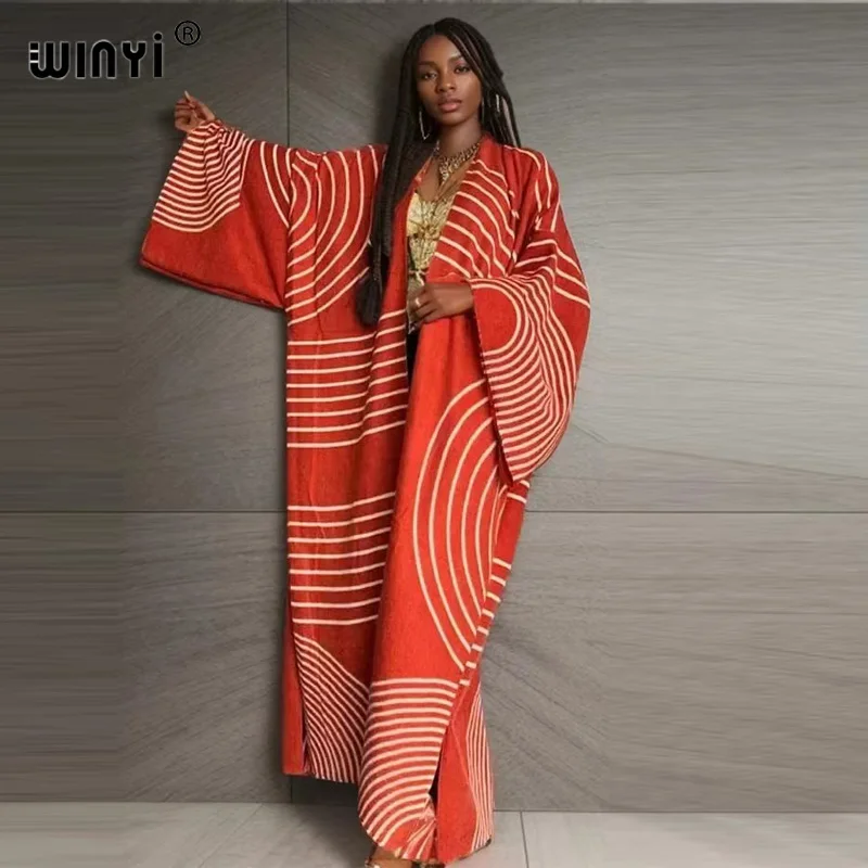 

WINYI winter print coat Africa women Open Front Loose Kimonos loose Fashion Street dress Women autumn Knitted Female Cardigan