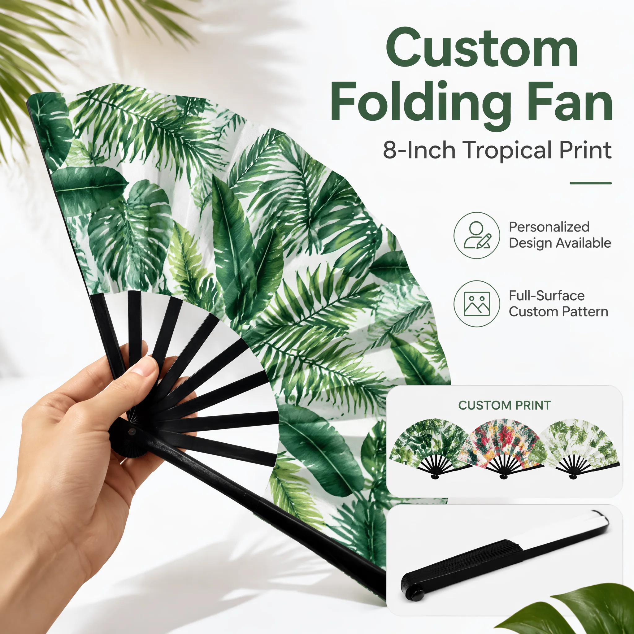 Custom 8 Inch Folding Fan Personalized Photo Name Logo Hand Fan Portable Summer Party Wedding Gift