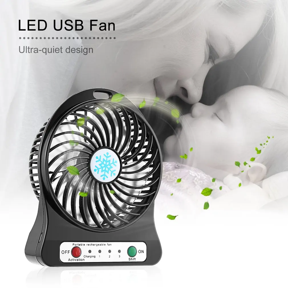 Portable Rechargeable LED Fan Air Cooler Mini Operated Desk USB Charging 3 Mode Speed Regulation LED Lighting Function