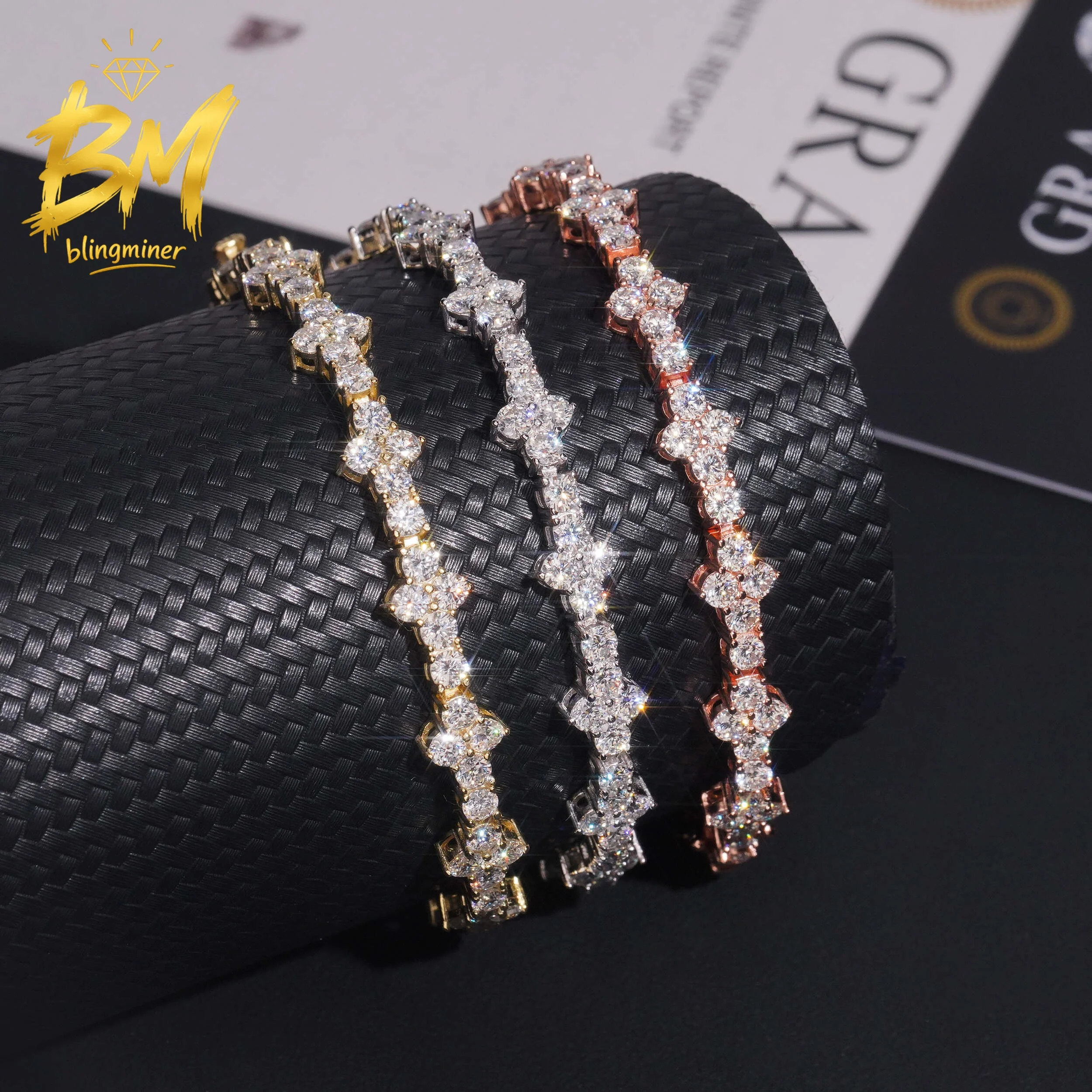 Blingminer 3mm VVS Moissanite Cross Tennis Chain Iced Out Necklaces For Men S925 Silver Pass Diamonds Tester Free Shipping