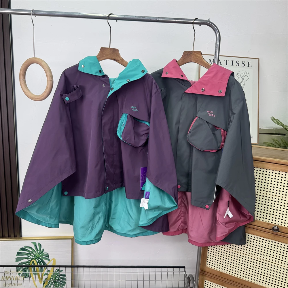 

Casual Hooded Cloak Coat Lightweight Outdoor Workwear Cam Hiking Women's Sle with Big kets Polyester Material