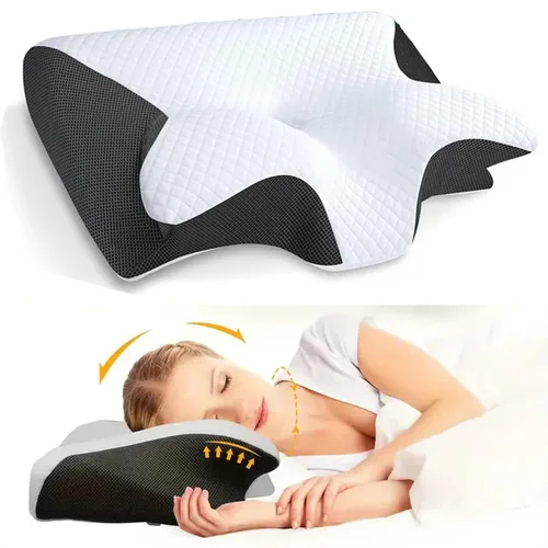 Imagen 2 del producto Almohada de cuello con memoria para dormir de mariposa, cómoda almohada para dormir de espuma viscoelástica de rebote lento, almohada para cama de masaje de cuello ortopédico Cervical