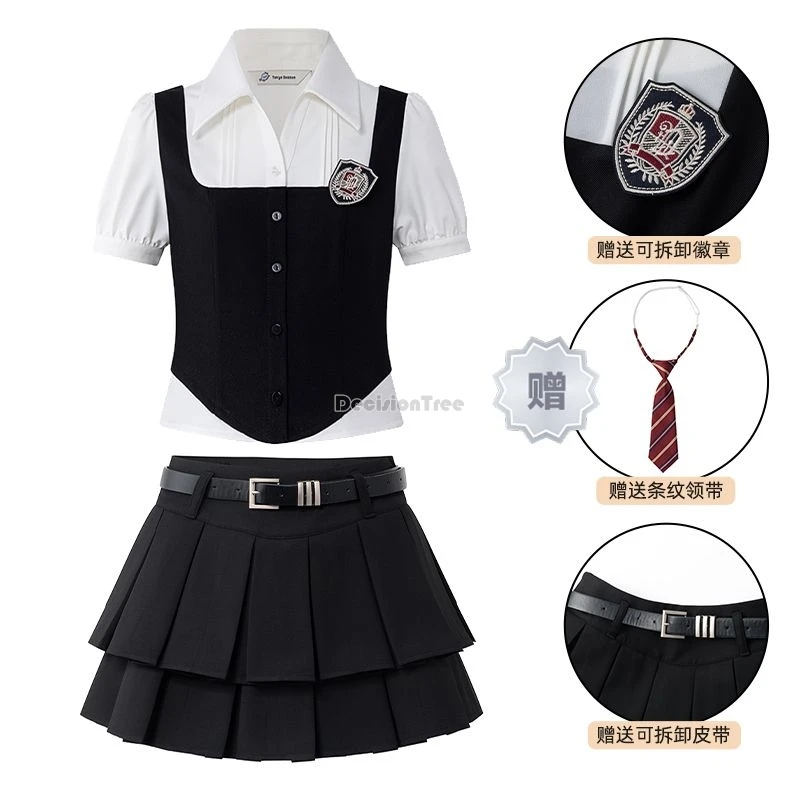 

Лето 2025 года, новый студенческий стиль, японская корейская рубашка с рукавами-пузырьками + жилет + короткая обтягивающая юбка, сексуальная модная женская униформа jk, комплект g851