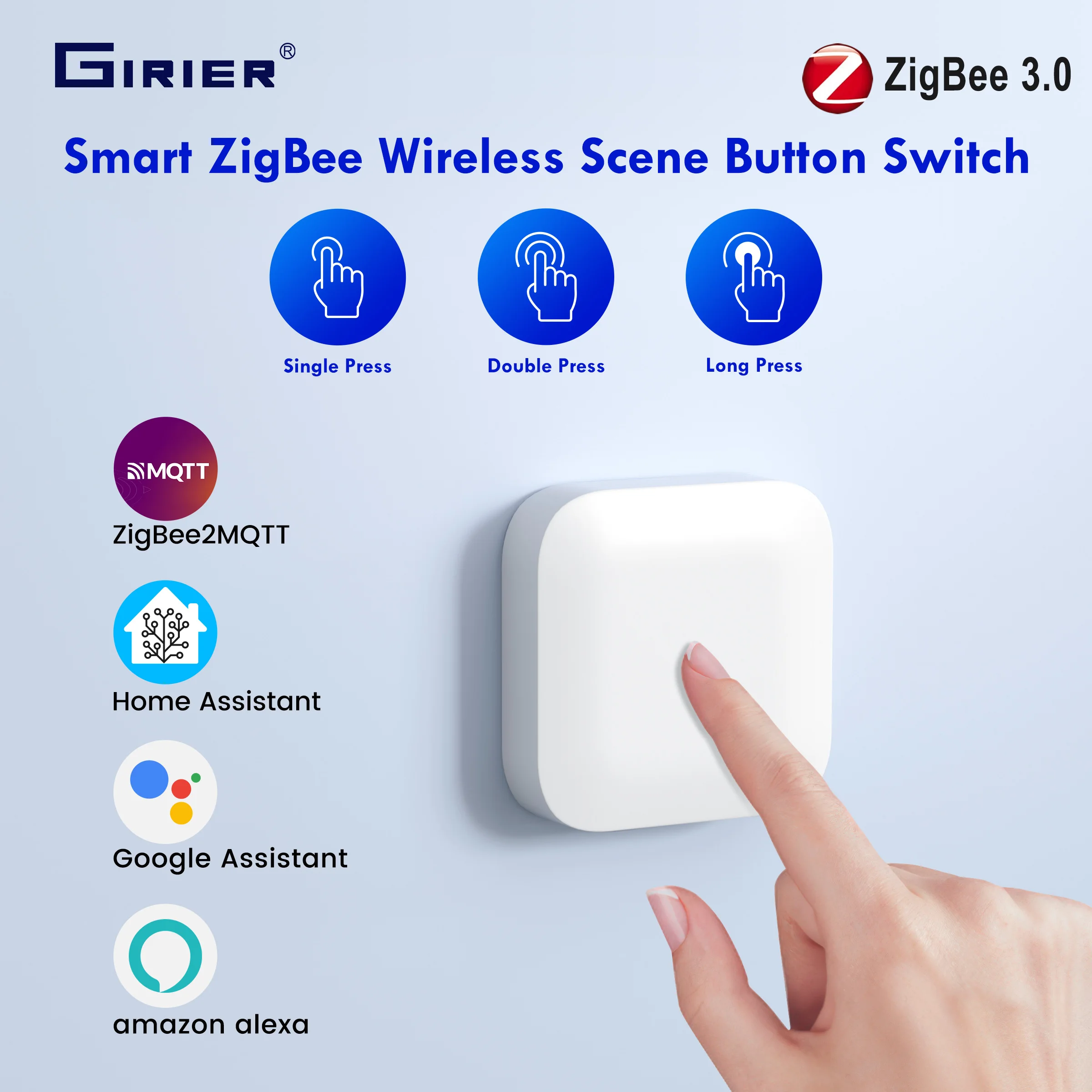 Przycisk scen ZigBee GIRIER, inteligentny kontroler scen do automatyki domowej, przełącznik łączący wiele scenariuszy, współpracuje z Home Assistant