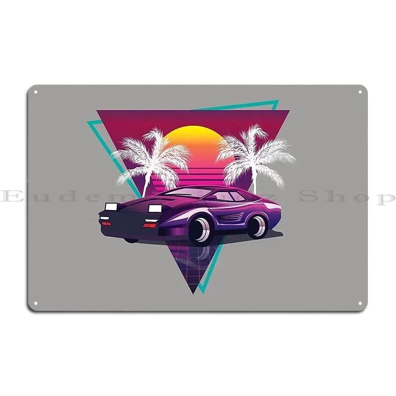 Vaporwave Retro Sunset Palm Sports Car 80 S Metal Plaque Printed Wall Cave Club Wall Cave Rusty Tin Sign Poster