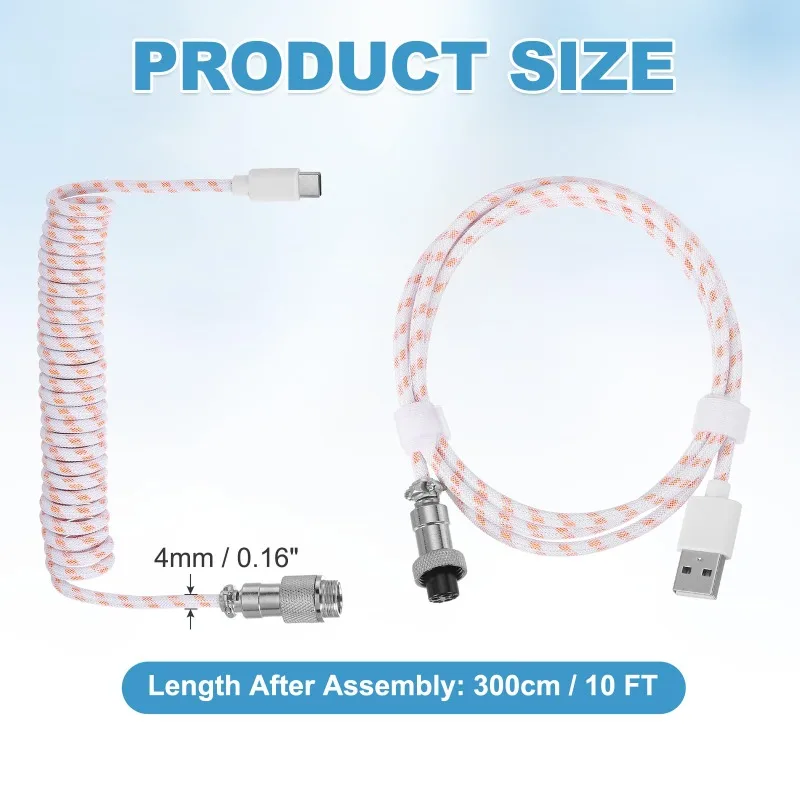 Mechanical Keyboard Coiled Cable USB Type C Mechanical Keyboard Aviator Desktop Computer Aviation Connector Cord Max 3M