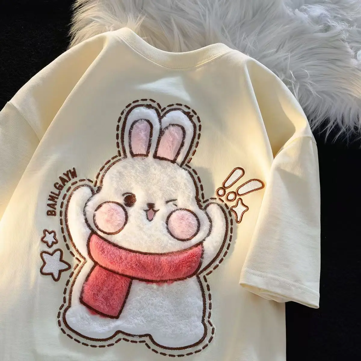 Japanese Cute Cartoon Embroidery Soft Loose Short-sleeved Tshirt Women 2026 Summer Graphic Tees Harajuku Korean Casual T-shirts
