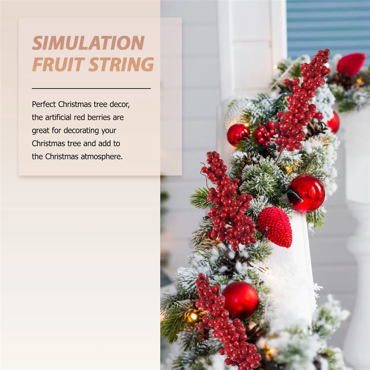 10 Uds. De bayas rojas artificiales, ramas decorativas con bayas rojas, ramas de otoño, selecciones de Navidad, ramas de bayas