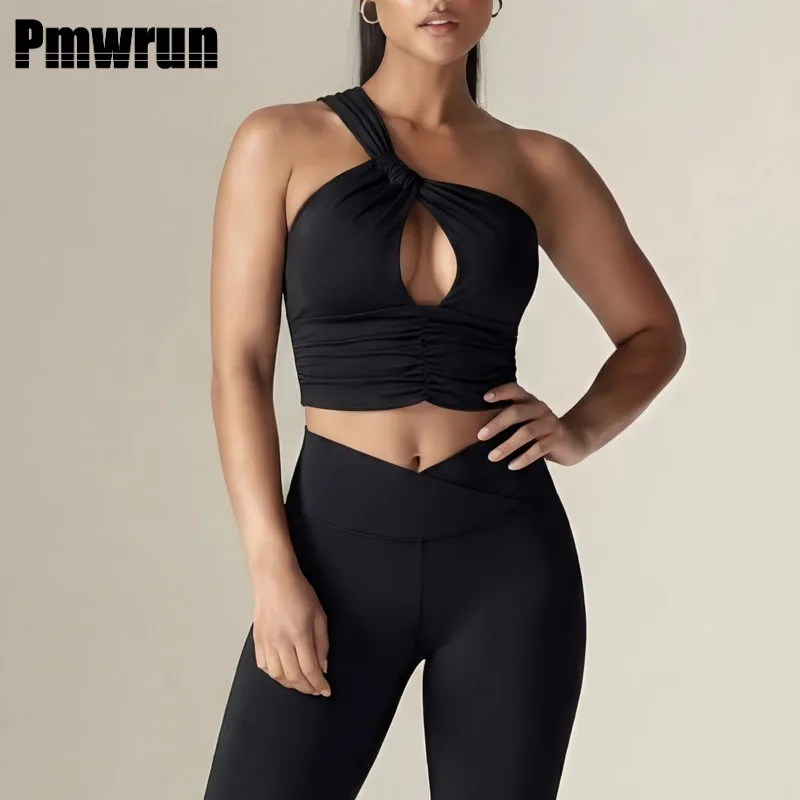 

Женский комплект для йоги PMWRUN из 2 предметов: топ с одним открытым плечом, драпировкой и вырезами, леггинсы с перекрестной талией, мягкие, эластичные, для спортзала, йоги и тренировок