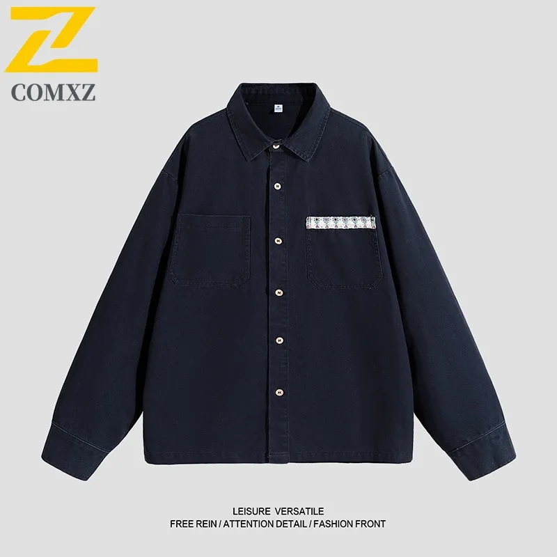 

COMXZ 2025 New Spring Autumn Trendy Jacket American Vintage Workwear Washed Distressed Jacket Coat Loose Top Trend Autumn