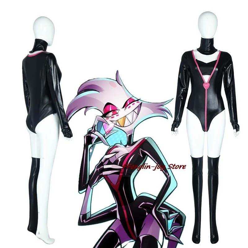 Anime Hazbin Angel Dust Hotel Cosplay Dancing Costume Spider AD Suit Black Sexy Uniform Angel Unisex Jumpsuit Halloween Party