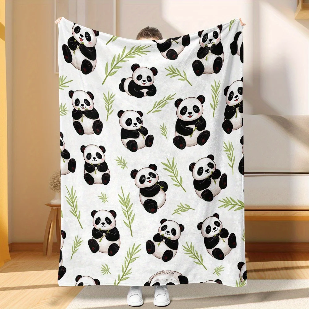 Super Cute Panda Pattern Fleece Throw Blanket Plush Winter Cozy Living Room Decor Gift Baby Shower Keepsake Animal Print Soft